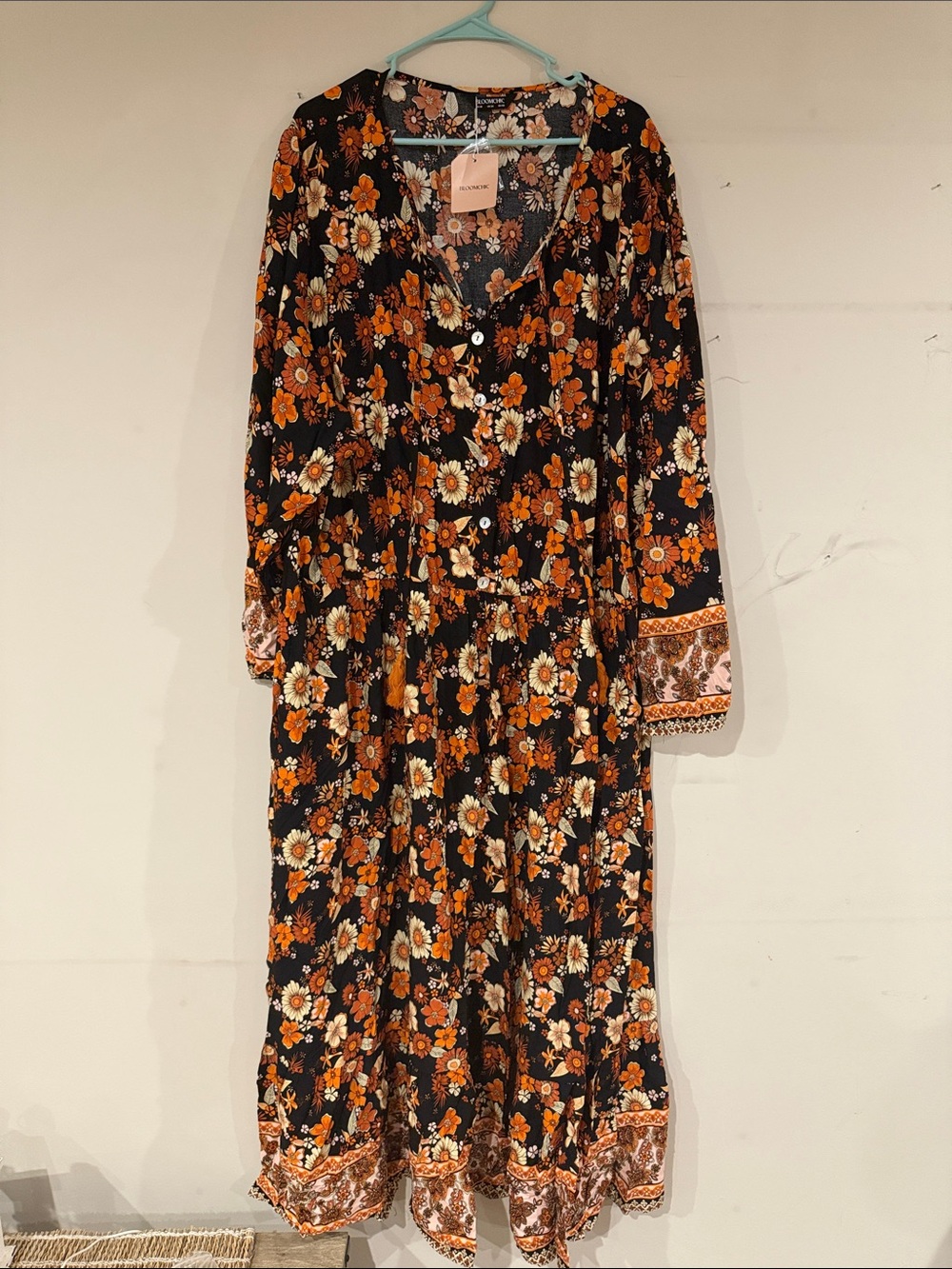 BloomChic Black Maxi Dress with Orange & Cream Floral Print